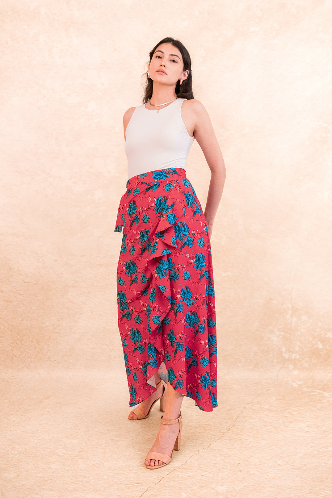 Falda Osaka Peonias Rojo