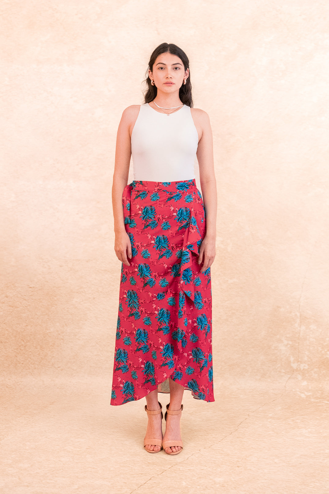 Falda Osaka Peonias Rojo