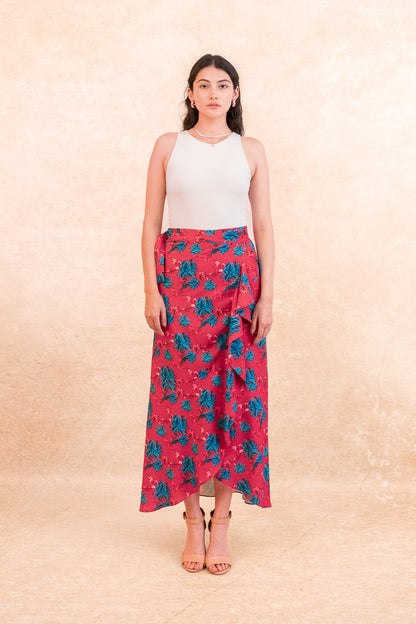 Falda Osaka Peonias Rojo