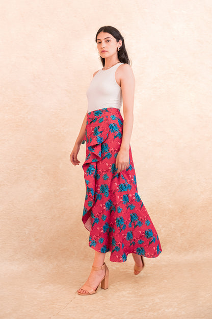 Falda Osaka Peonias Rojo