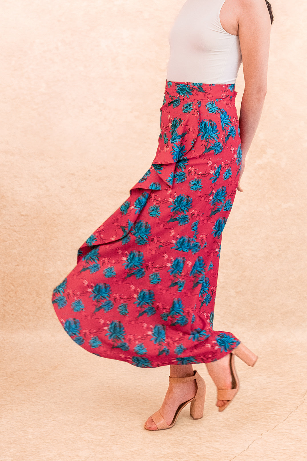 Falda Osaka Peonias Rojo