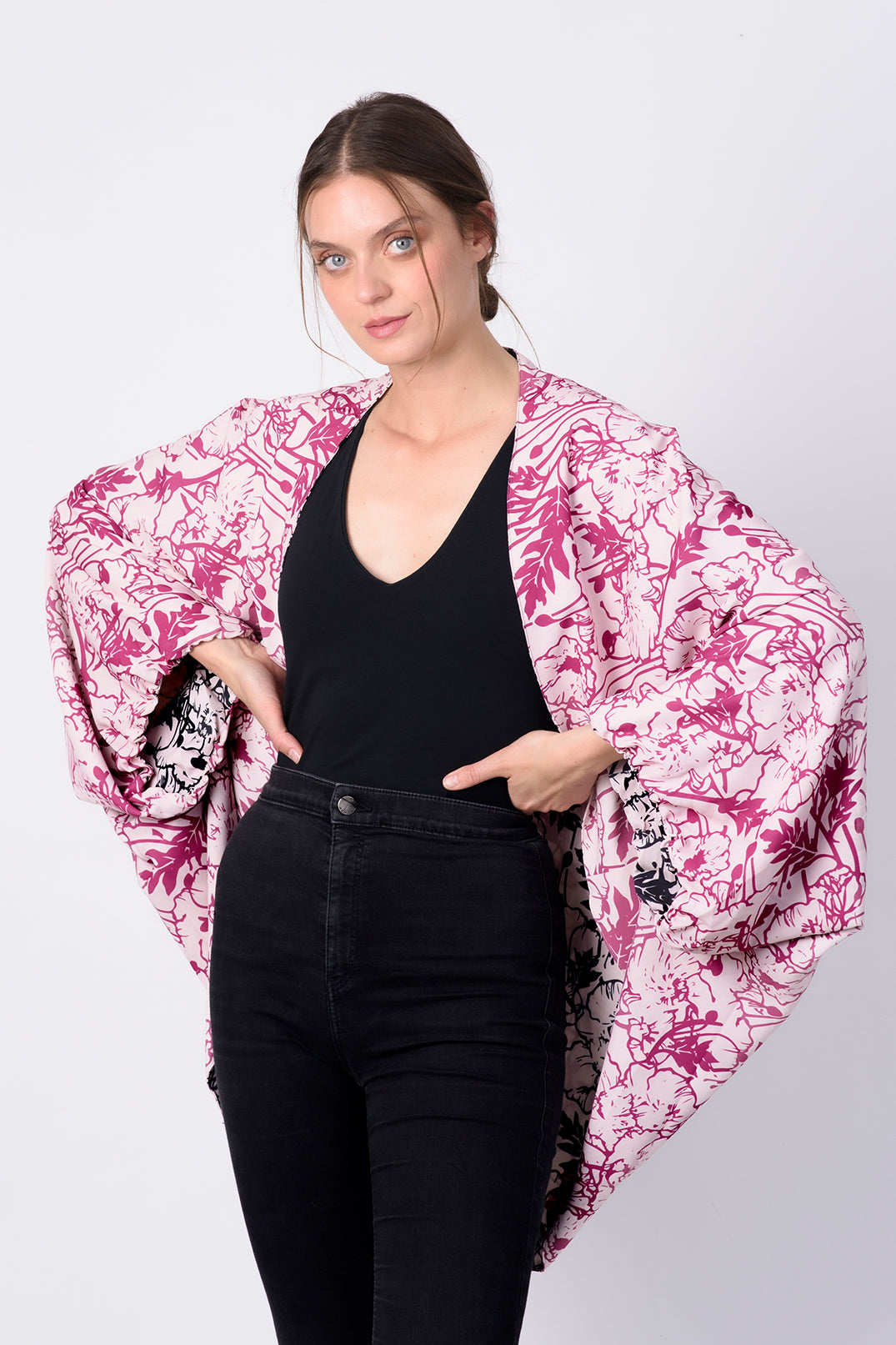 Kimono Maya Japonesas Rosado/Negro