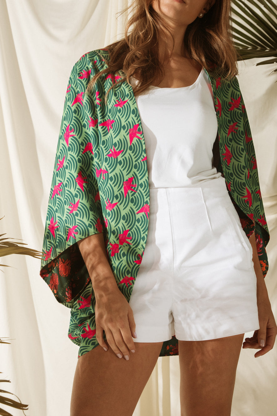 Kimono Nagoya Peonias Verde