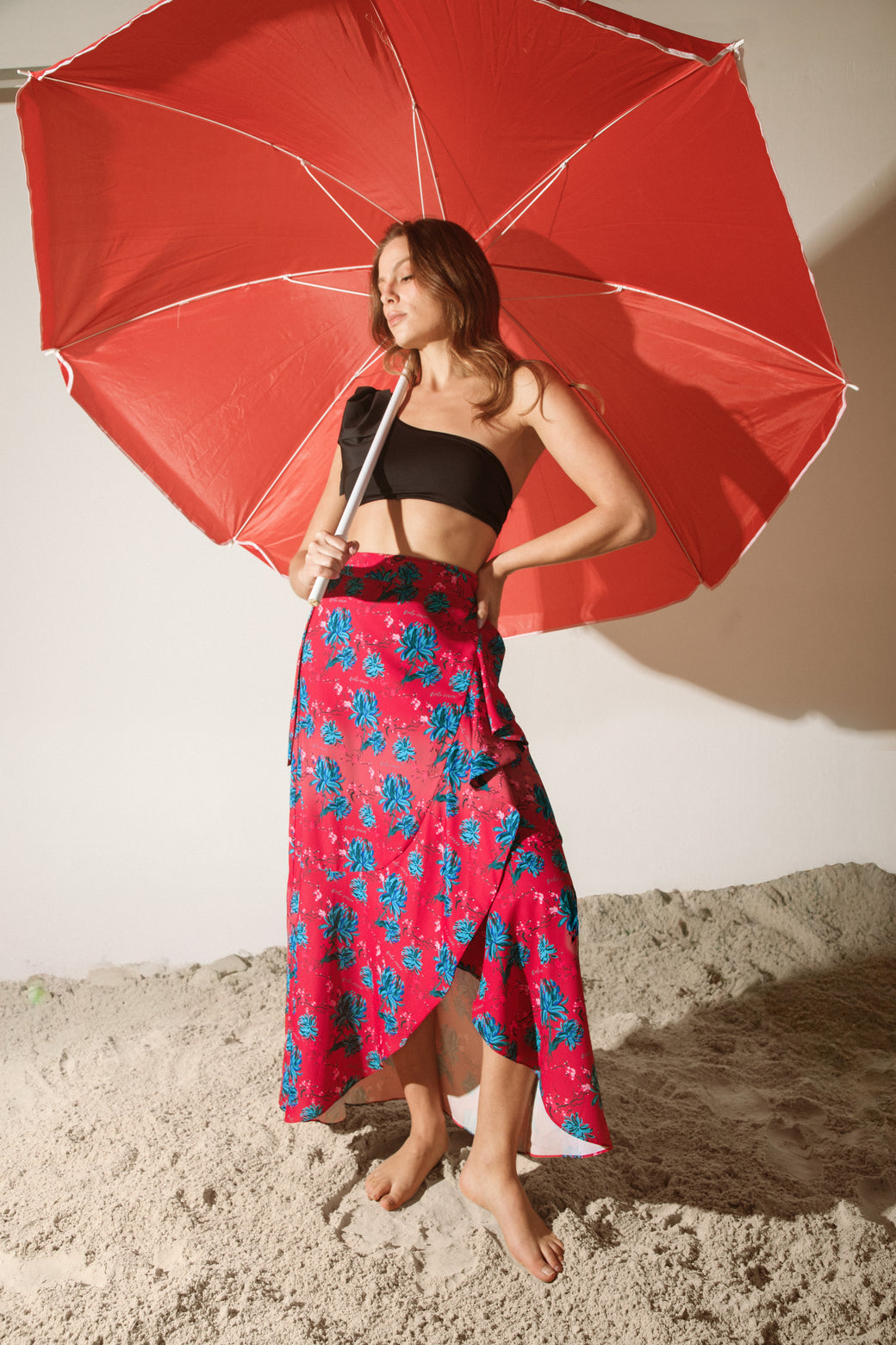 Falda Osaka Peonias Rojo