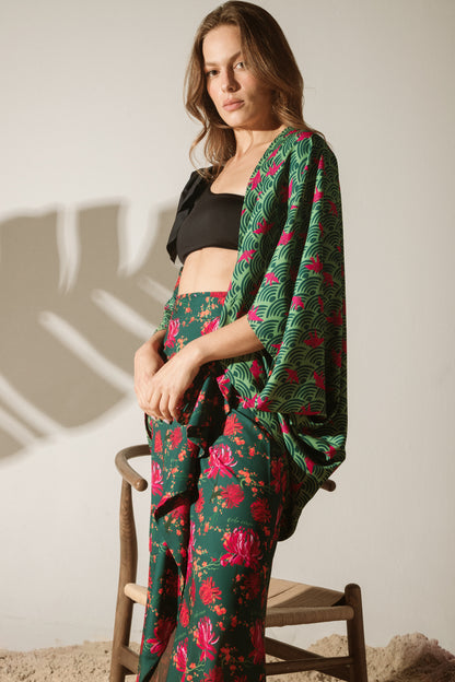 Falda Osaka Peonias Verde
