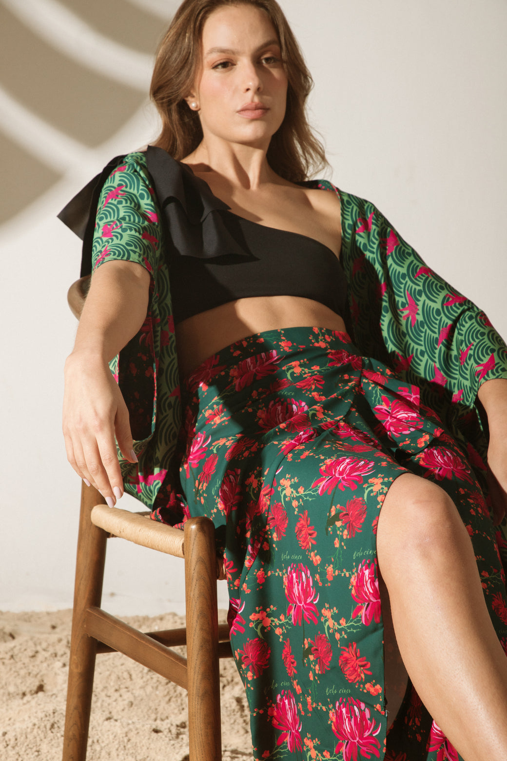 Falda Osaka Peonias Verde